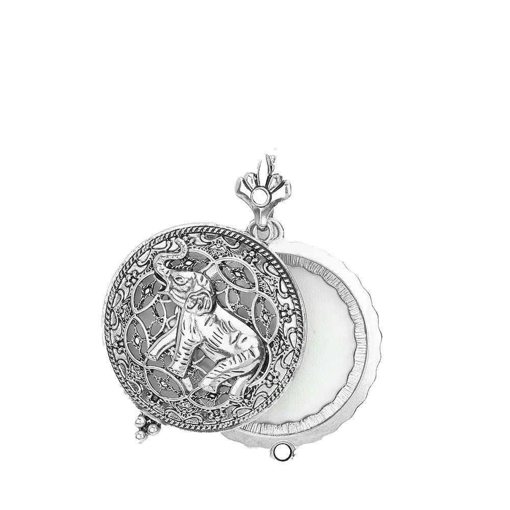 Silver Elephant Magnifying Glass Pendant Long Necklace Vintage Style Jewelry